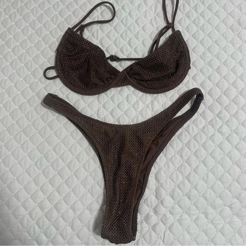 White fox Women’s Brown Shimmer Bikini Set - Classic Two-Piece Swimwear